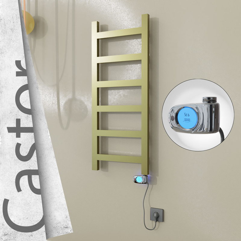 Castor Electric Stainless Steel Towel Rail 400x980 Satin Gold (Musa Thermostat) 200W 