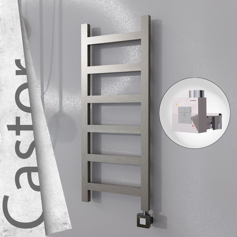 Castor Electric Stainless Steel Towel Rail 400x980 Satin Polished (KTX1 Thermostat) 200W 