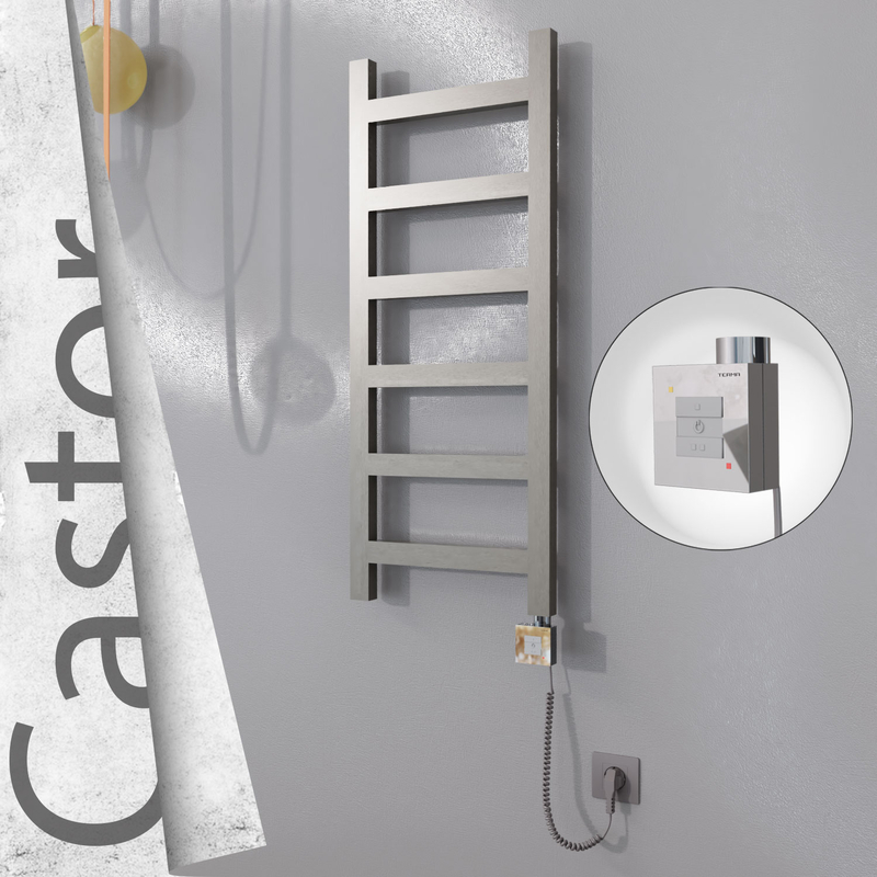 Castor Electric Stainless Steel Towel Rail 400x980 Satin Polished (KTX1 Thermostat) 200W Spiral Cable 