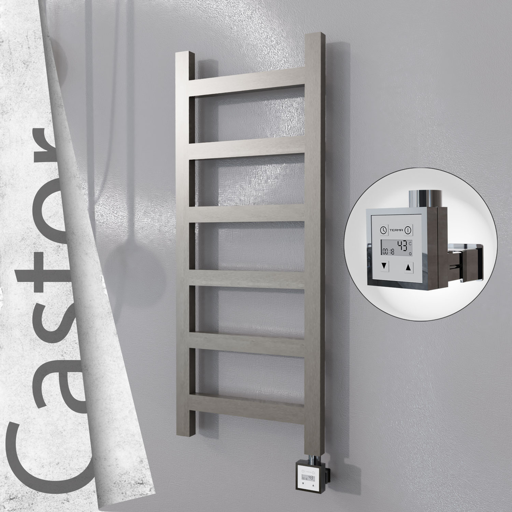 Castor Electric Stainless Steel Towel Rail 400x980 Satin Polished (KTX3 Thermostat) 200W - 1