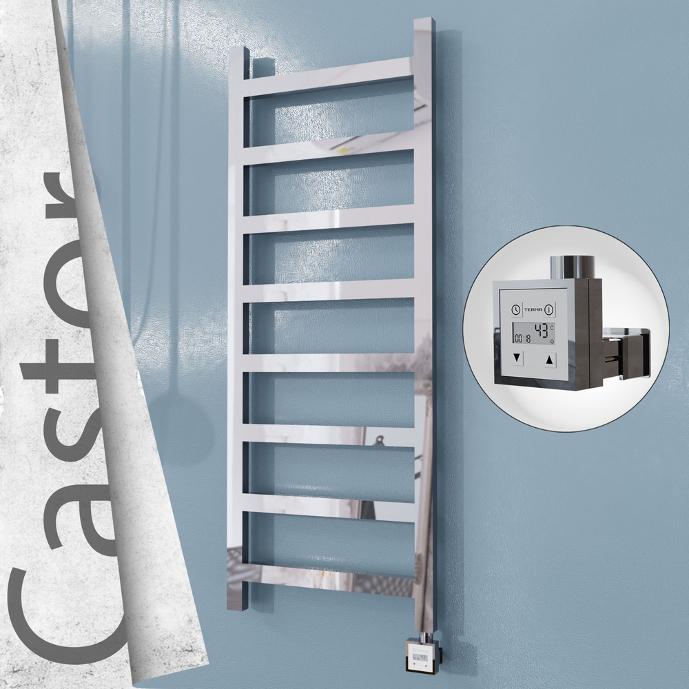 Castor Electric Stainless Steel Towel Rail 500x1300 Mirror Polished (KTX3 Thermostat) 300W - 1