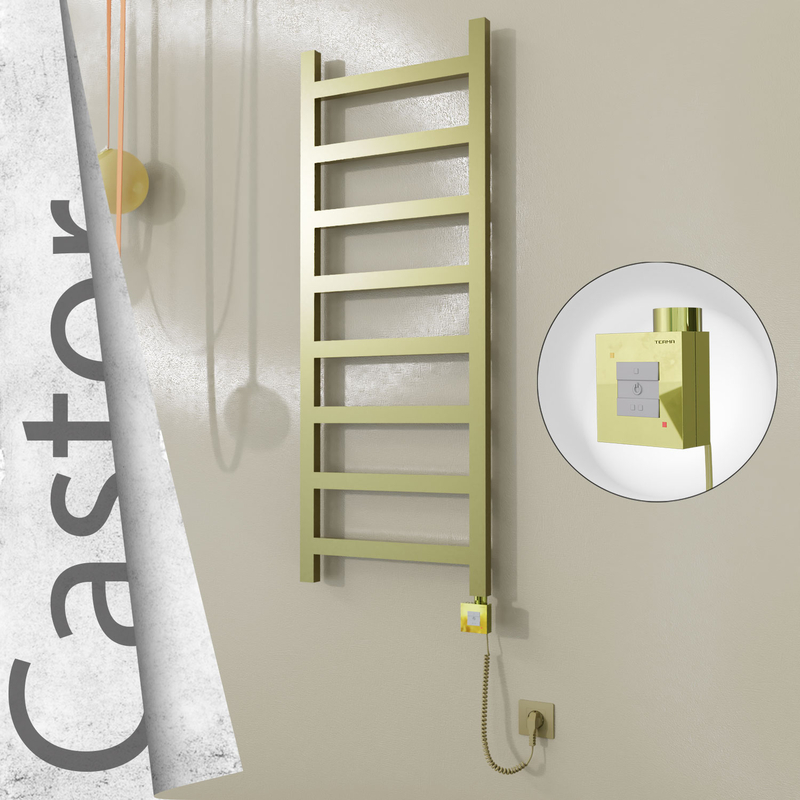 Castor Electric Stainless Steel Towel Rail 500x1300 Satin Gold (KTX1 Thermostat) 300W Spiral Cable