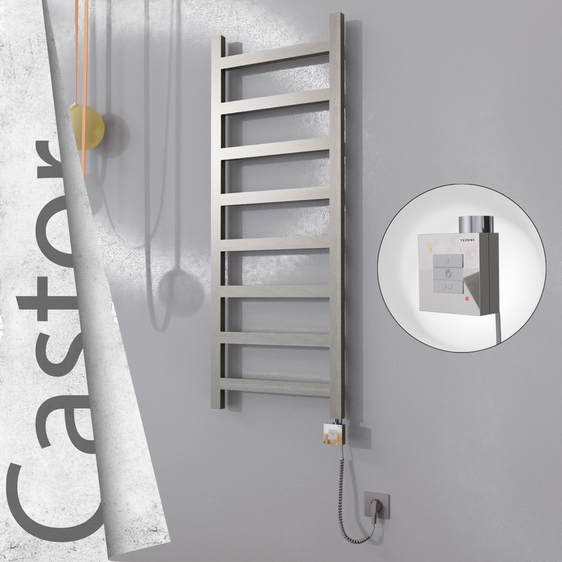 Castor Electric Stainless Steel Towel Rail 500x1300 Satin Polished (KTX1 Thermostat) 300W Spiral Cable
