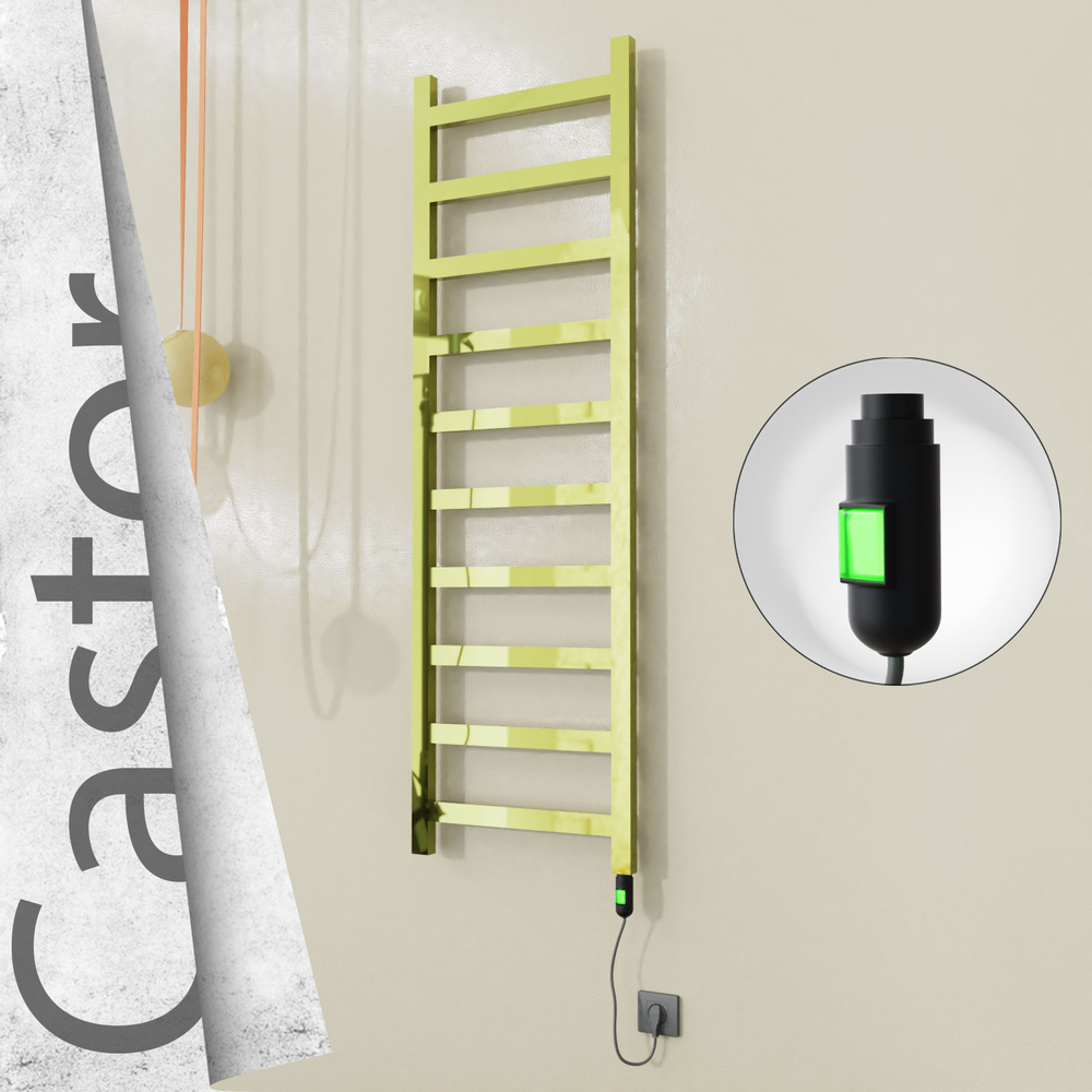 Castor Electric Stainless Steel Towel Rail 500x1620 Gold (On/Off Switch) 300W - 1