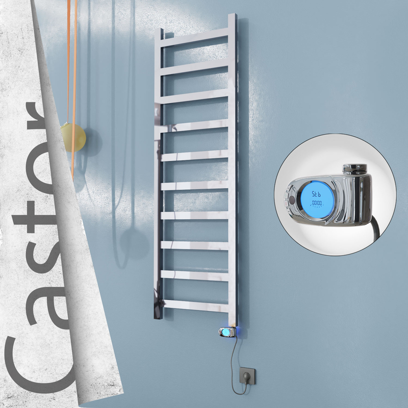 Castor Electric Stainless Steel Towel Rail 500x1620 Mirror Polished (Musa Thermostat) 300W