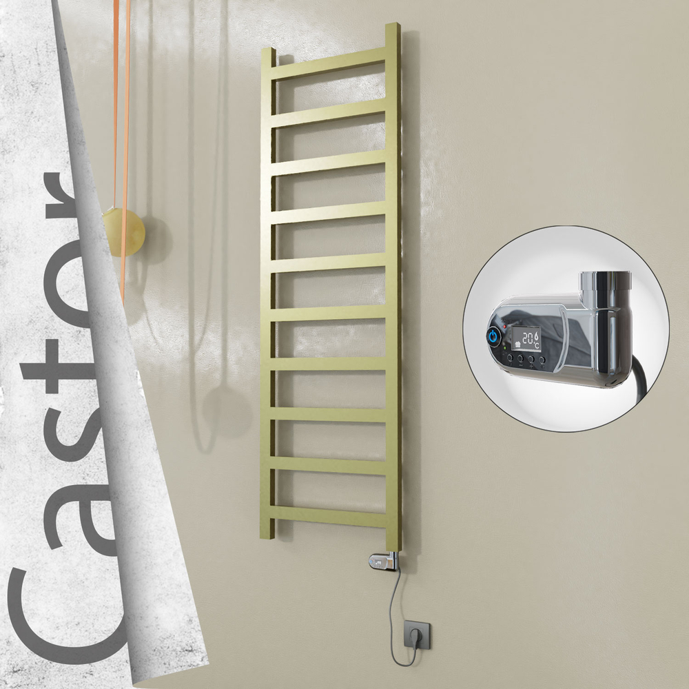 Castor Electric Stainless Steel Towel Rail 500x1620 Satin Gold (Thesis Thermostat) 300W - 1