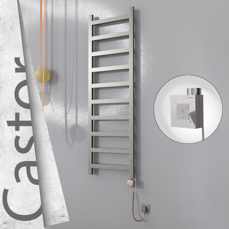 Castor Electric Stainless Steel Towel Rail 500x1620 Satin Polished (KTX1 Thermostat) 300W Spiral Cable