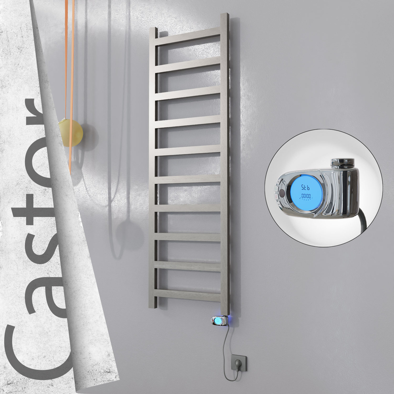 Castor Electric Stainless Steel Towel Rail 500x1620 Satin Polished (Musa Thermostat) 300W