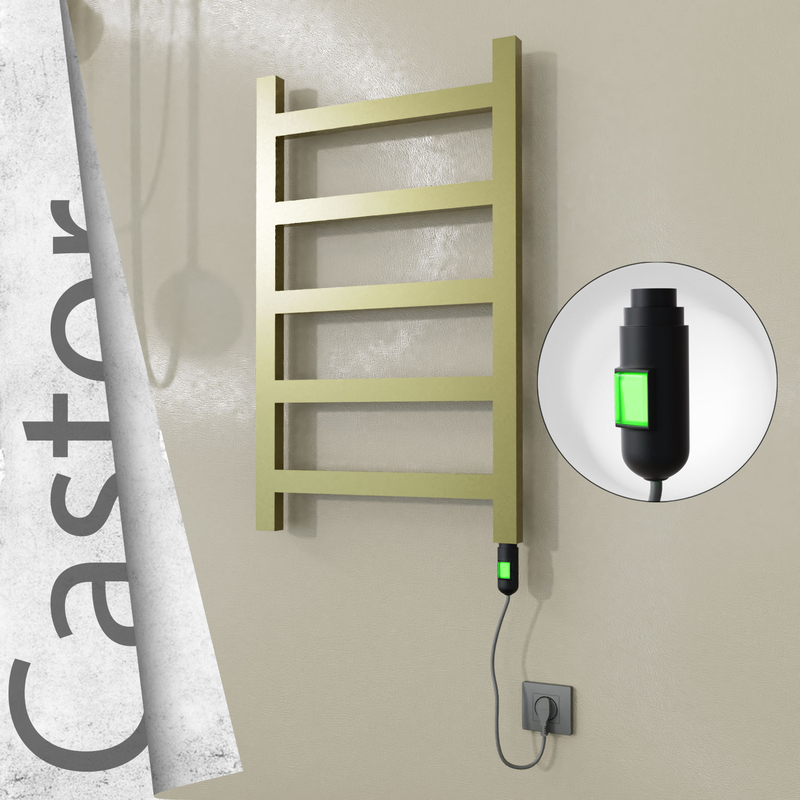 Castor Electric Stainless Steel Towel Rail 500x820 Satin Gold (On/Off Switch) 200W 
