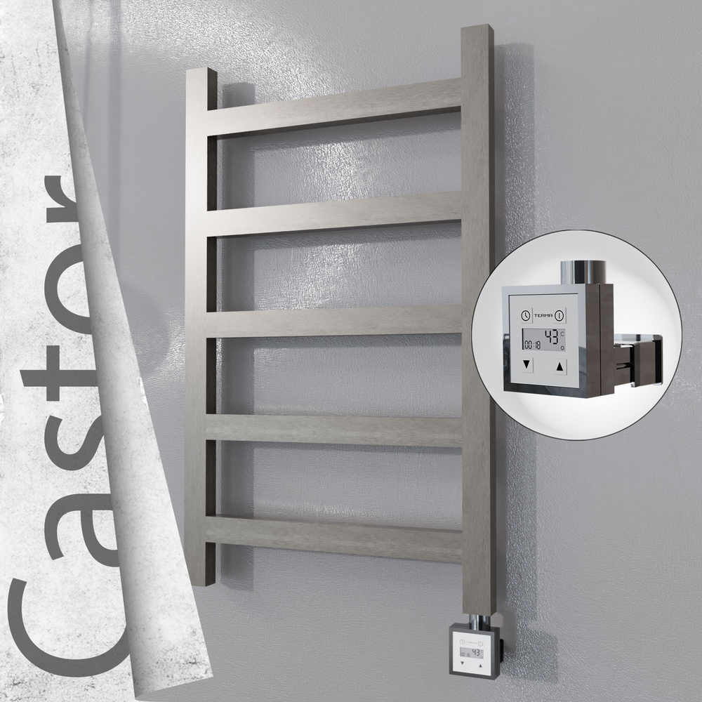 Castor Electric Stainless Steel Towel Rail 500x820 Satin Polished (KTX3 Thermostat) 200W - 1