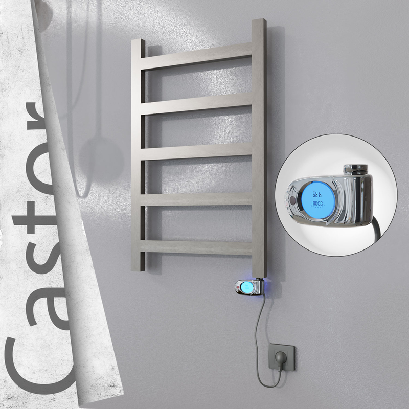 Castor Electric Stainless Steel Towel Rail 500x820 Satin Polished (Musa Thermostat) 200W 