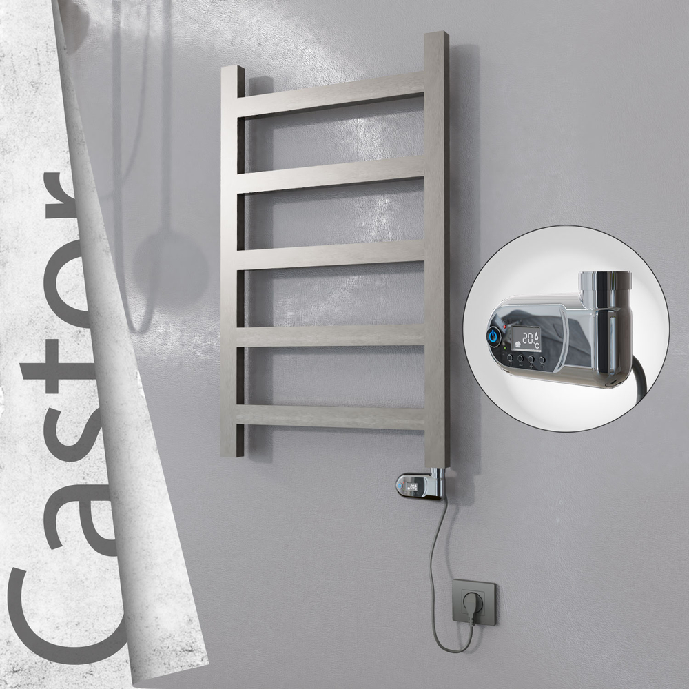 Castor Electric Stainless Steel Towel Rail 500x820 Satin Polished (Thesis Thermostat) 200W - 1