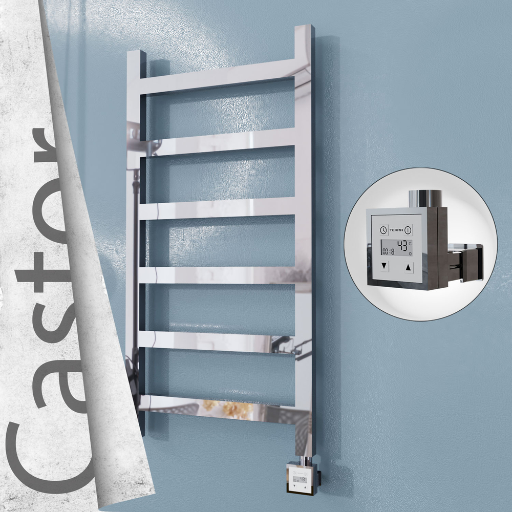 Castor Electric Stainless Steel Towel Rail 500x980 Mirror Polished (KTX3 Thermostat) 300W - 1