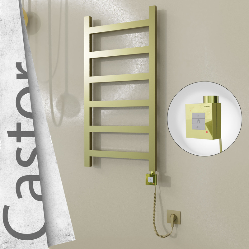 Castor Electric Stainless Steel Towel Rail 500x980 Satin Gold (KTX1 Thermostat) 300W Spiral Cable