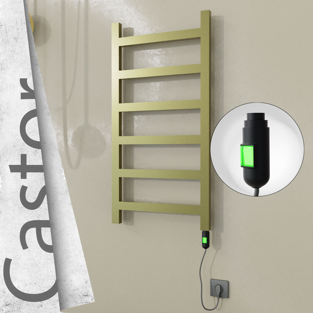 Castor Electric Stainless Steel Towel Rail 500x980 Satin Gold (On/Off Switch) 300W - 1