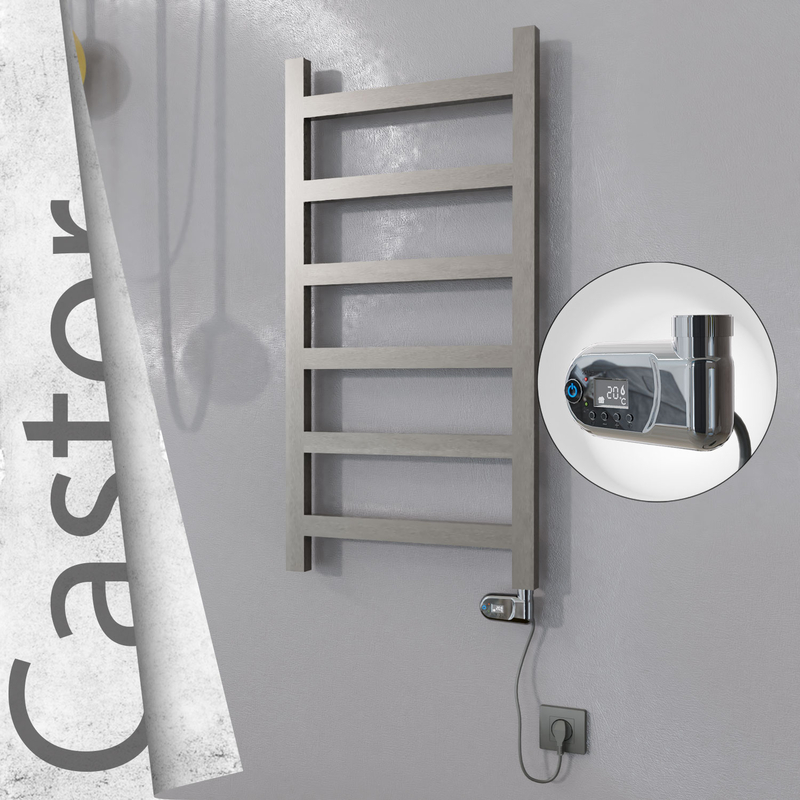 Castor Electric Stainless Steel Towel Rail 500x980 Satin Polished (Thesis Thermostat) 300W 