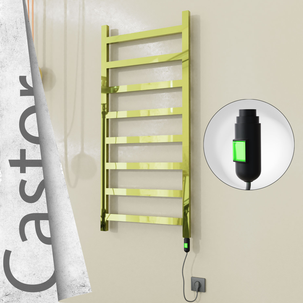 Castor Electric Stainless Steel Towel Rail 600x1300 Gold (On/Off Switch) 300W - 1