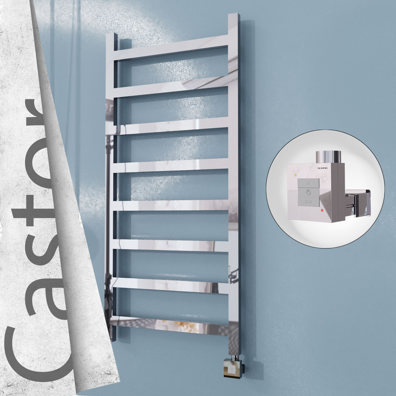 Castor Electric Stainless Steel Towel Rail 600x1300 Mirror Polished (KTX1 Thermostat) 300W