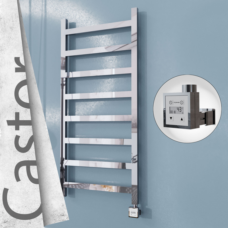 Castor Electric Stainless Steel Towel Rail 600x1300 Mirror Polished (KTX3 Thermostat) 300W