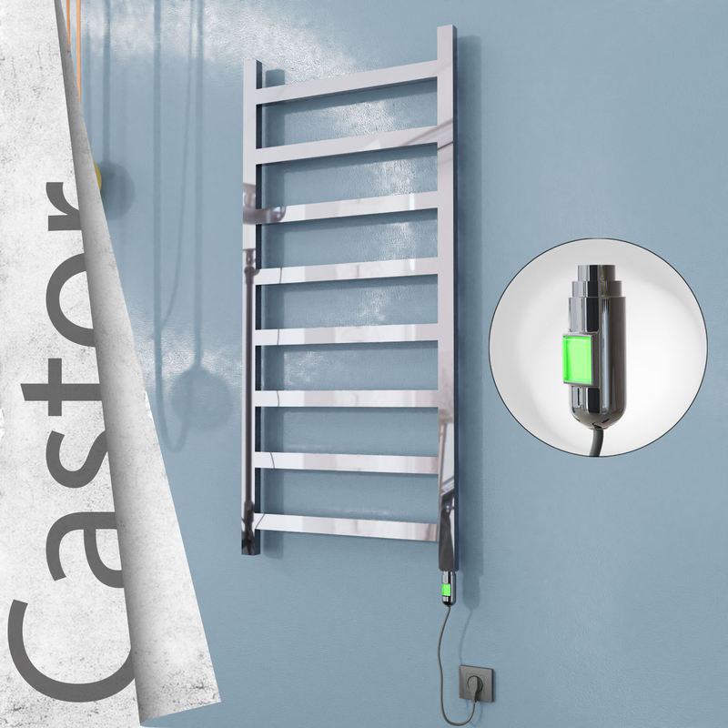 Castor Electric Stainless Steel Towel Rail 600x1300 Mirror Polished (On/Off Switch) 300W 
