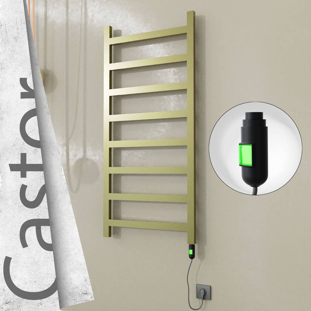 Castor Electric Stainless Steel Towel Rail 600x1300 Satin Gold (On/Off Switch) 300W - 1