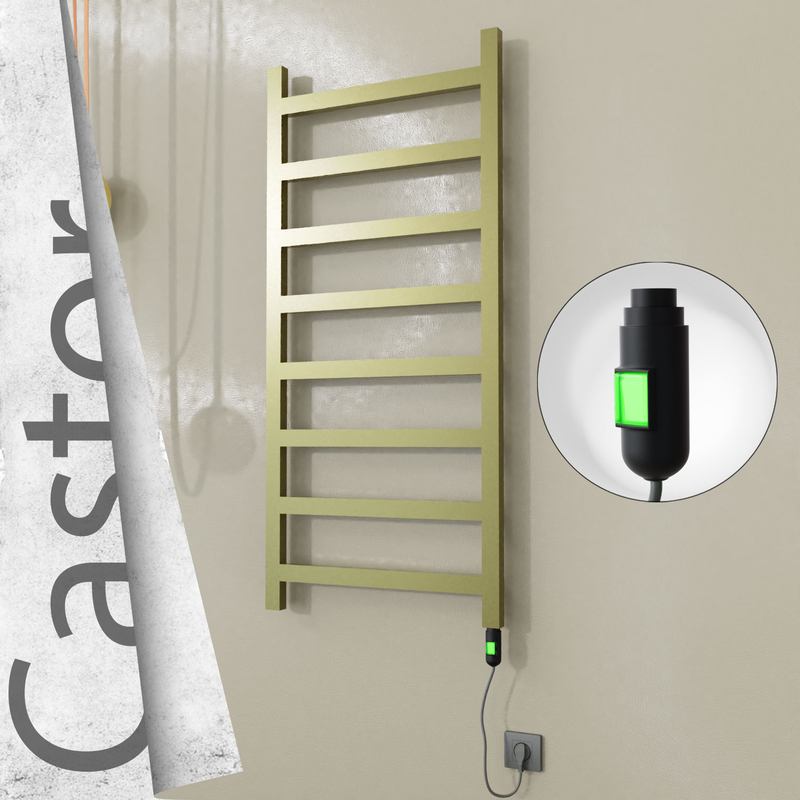 Castor Electric Stainless Steel Towel Rail 600x1300 Satin Gold (On/Off Switch) 300W 