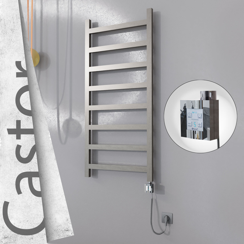 Castor Electric Stainless Steel Towel Rail 600x1300 Satin Polished (KTX4 Thermostat) 300W Spiral Cable