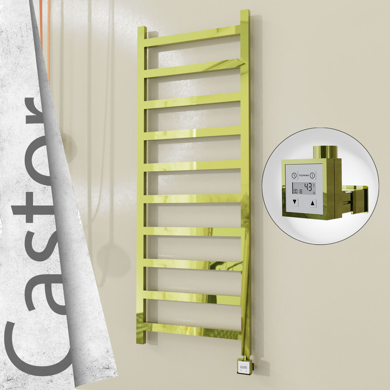 Castor Electric Stainless Steel Towel Rail 600x1620 Gold (KTX3 Thermostat) 600W 