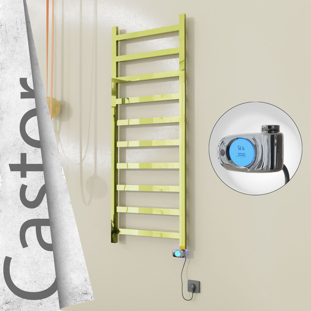 Castor Electric Stainless Steel Towel Rail 600x1620 Gold (Musa Thermostat) 600W - 1