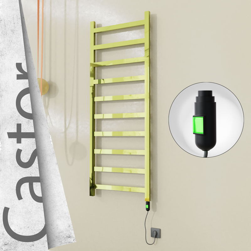Castor Electric Stainless Steel Towel Rail 600x1620 Gold (On/Off Switch) 600W 