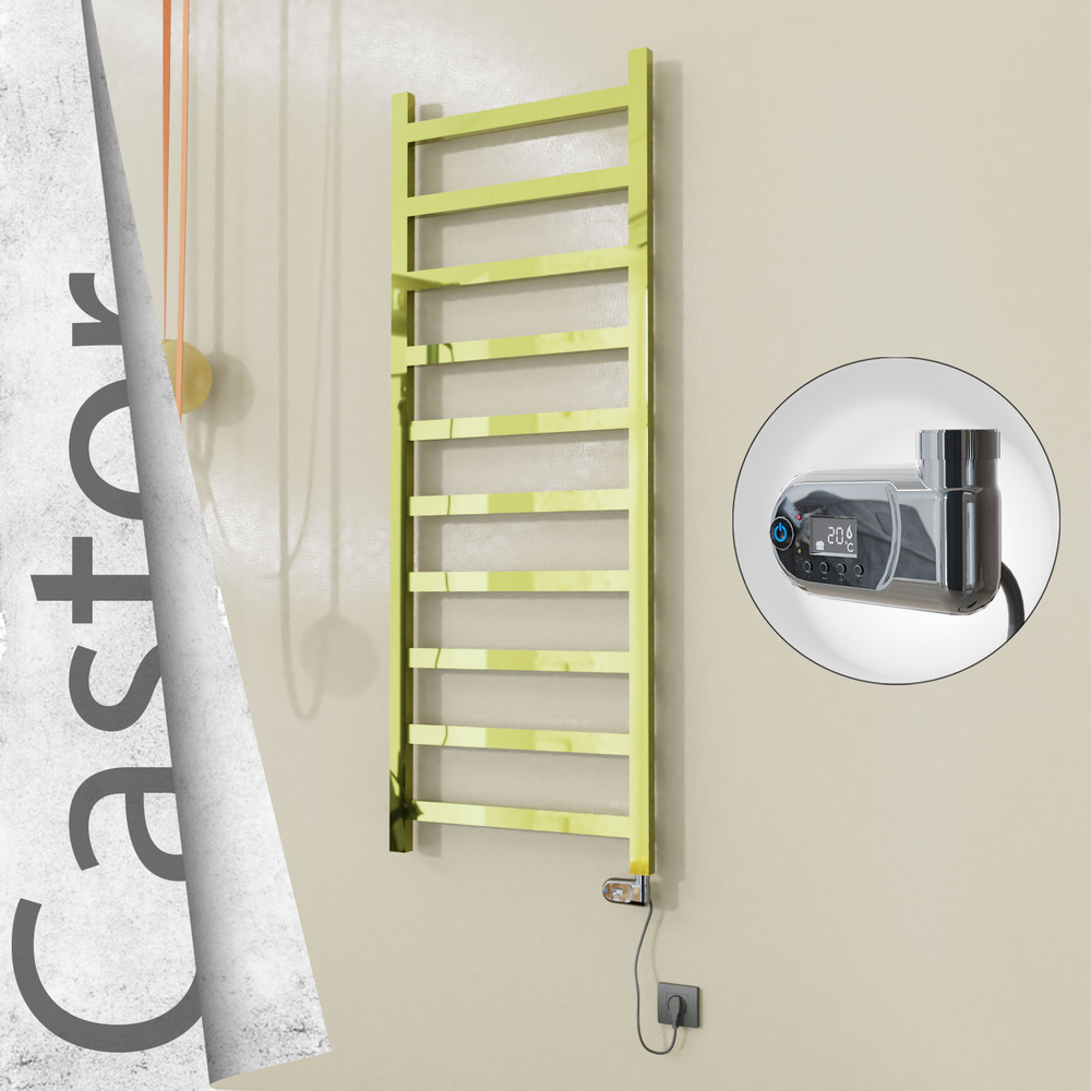 Castor Electric Stainless Steel Towel Rail 600x1620 Gold (Thesis Thermostat) 600W - 1