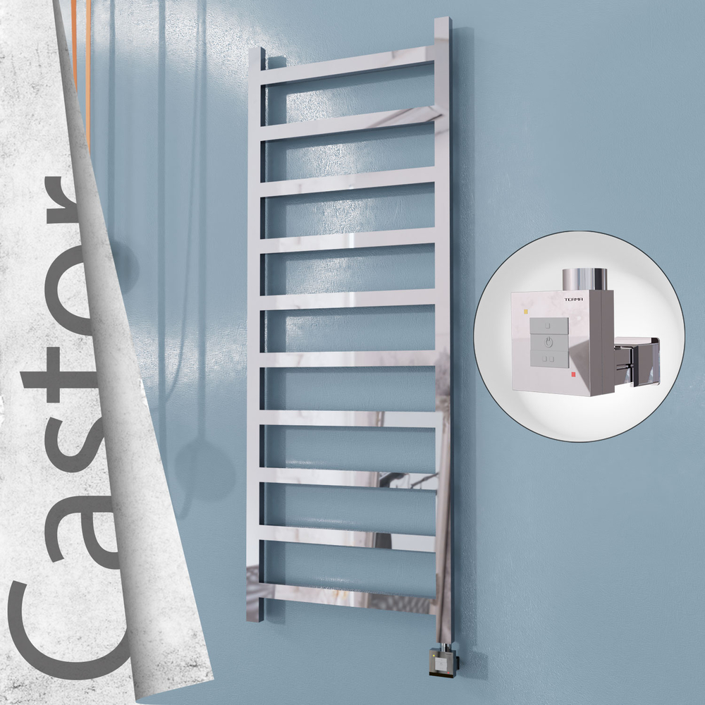 Castor Electric Stainless Steel Towel Rail 600x1620 Mirror Polished (KTX1 Thermostat) 600W - 1