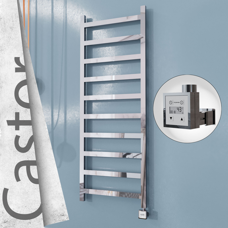 Castor Electric Stainless Steel Towel Rail 600x1620 Mirror Polished (KTX3 Thermostat) 600W 