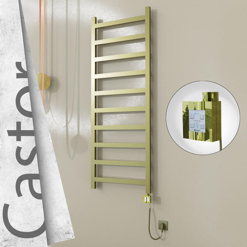 Castor Electric Stainless Steel Towel Rail 600x1620 Satin Gold (KTX4 Thermostat) 600W Spiral Cable