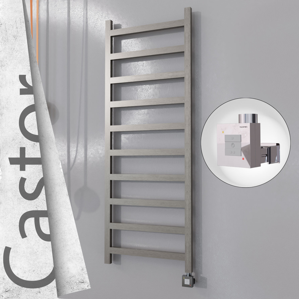 Castor Electric Stainless Steel Towel Rail 600x1620 Satin Polished (KTX1 Thermostat) 600W - 1