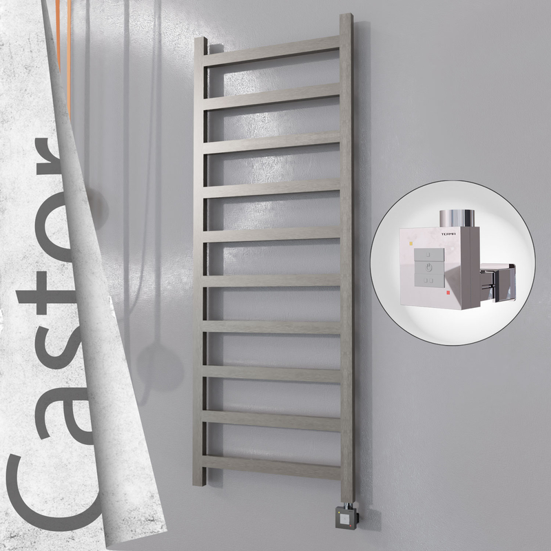 Castor Electric Stainless Steel Towel Rail 600x1620 Satin Polished (KTX1 Thermostat) 600W 