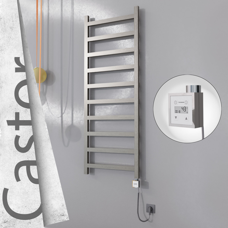 Castor Electric Stainless Steel Towel Rail 600x1620 Satin Polished (KTX3 Thermostat) 600W Spiral Cable