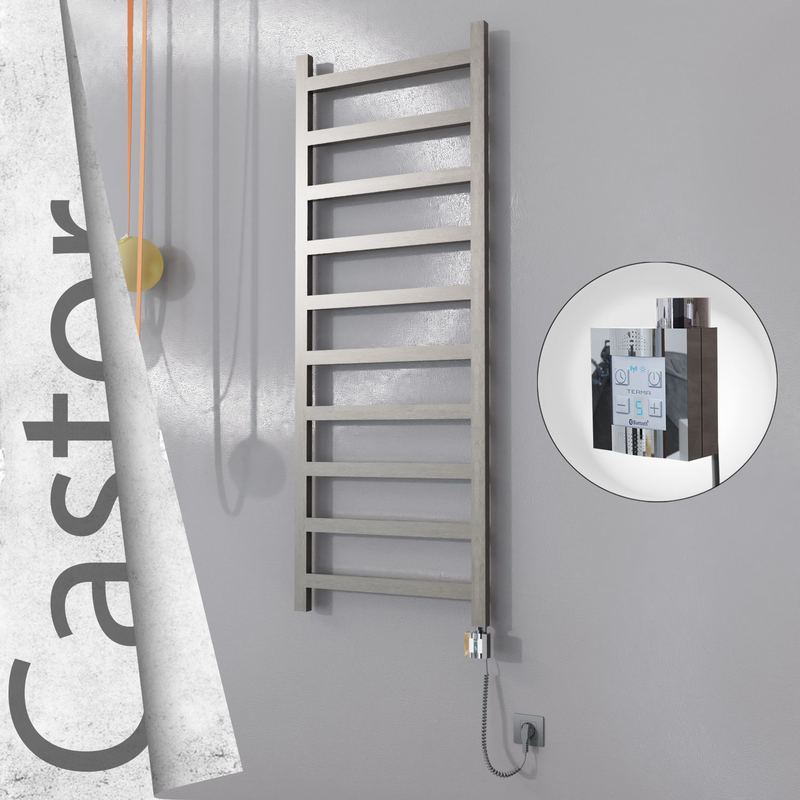 Castor Electric Stainless Steel Towel Rail 600x1620 Satin Polished (KTX4 Thermostat) 600W Spiral Cable