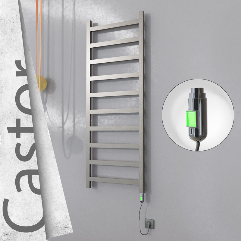 Castor Electric Stainless Steel Towel Rail 600x1620 Satin Polished (On/Off Switch) 600W 
