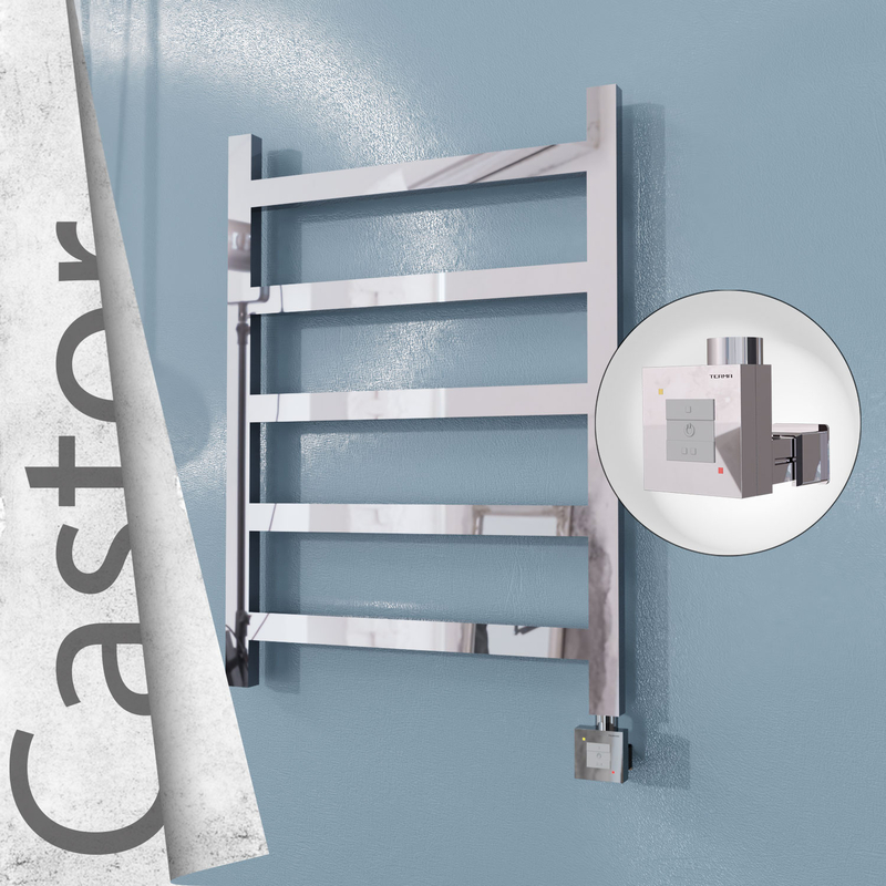 Castor Electric Stainless Steel Towel Rail 600x820 Mirror Polished (KTX1 Thermostat) 200W 