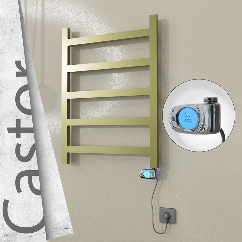 Castor Electric Stainless Steel Towel Rail 600x820 Satin Gold (Musa Thermostat) 200W 