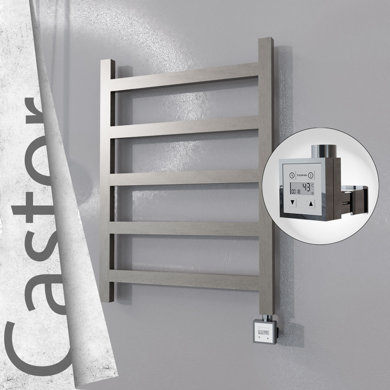 Castor Electric Stainless Steel Towel Rail 600x820 Satin Polished (KTX3 Thermostat) 200W