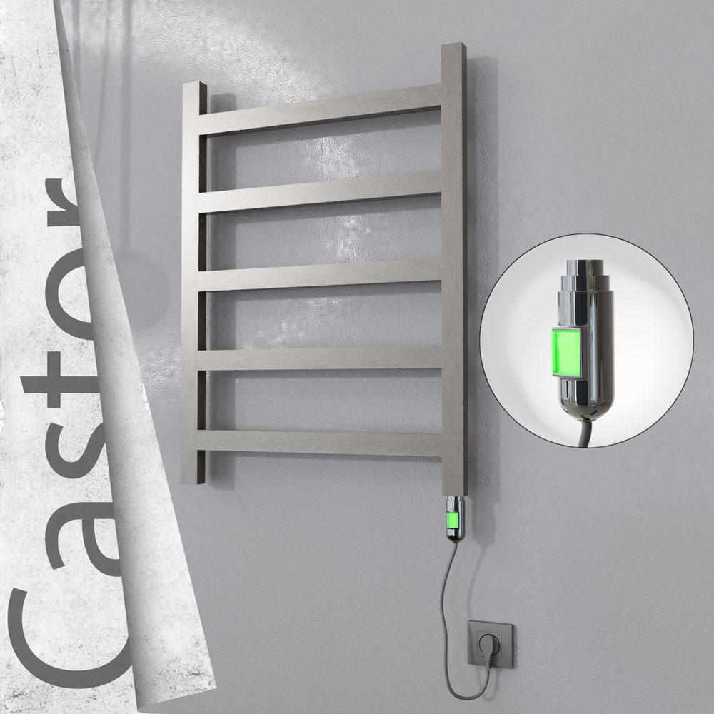 Castor Electric Stainless Steel Towel Rail 600x820 Satin Polished (On/Off Switch) 200W - 1