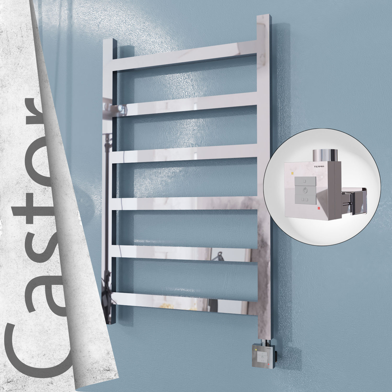 Castor Electric Stainless Steel Towel Rail 600x980 Mirror Polished (KTX1 Thermostat) 300W