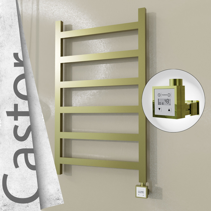 Castor Electric Stainless Steel Towel Rail 600x980 Satin Gold (KTX3 Thermostat) 300W
