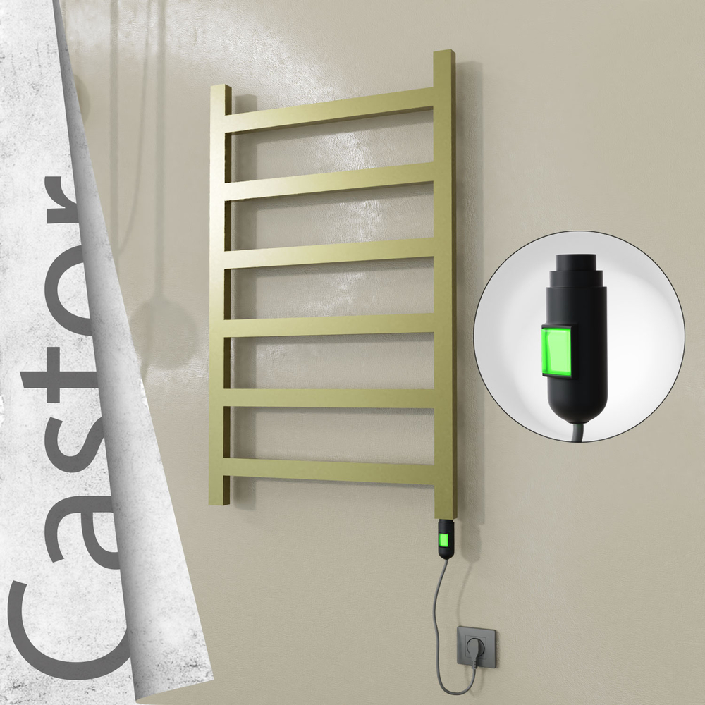 Castor Electric Stainless Steel Towel Rail 600x980 Satin Gold (On/Off Switch) 300W - 1