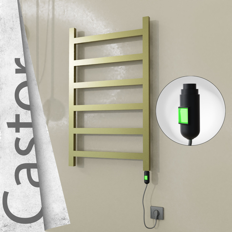 Castor Electric Stainless Steel Towel Rail 600x980 Satin Gold (On/Off Switch) 300W 