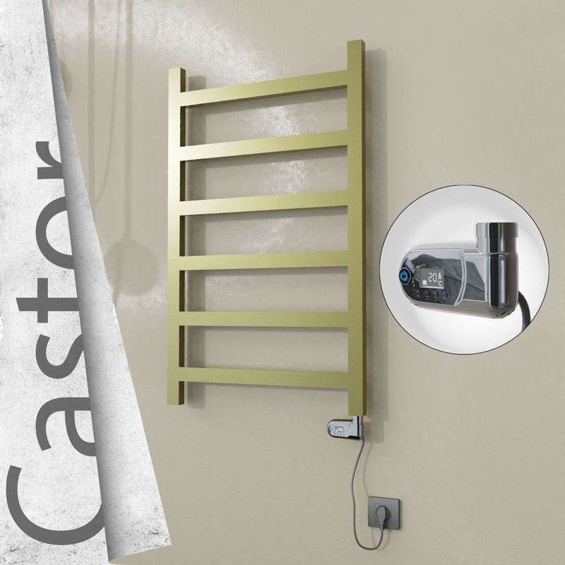Castor Electric Stainless Steel Towel Rail 600x980 Satin Gold (Thesis Thermostat) 300W 