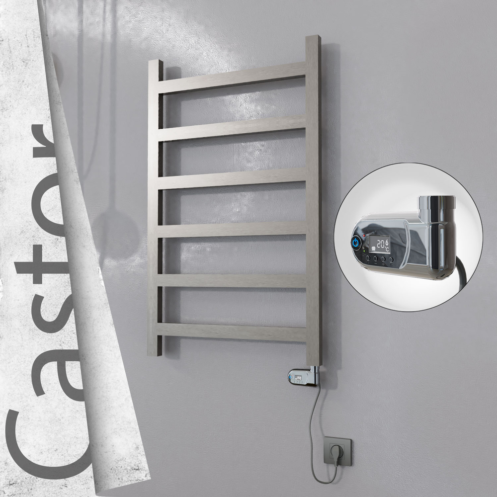 Castor Electric Stainless Steel Towel Rail 600x980 Satin Polished (Thesis Thermostat) 300W - 1