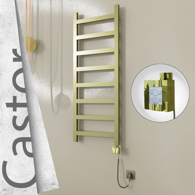 Castor Elektrikli Paslanmaz Çelik Havlupan 500x1300 Satine Altın (KTX4 Termostat) 300W Spiral Kablolu 
